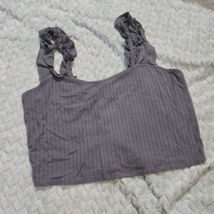 wild fable Ribbed Smocked-Strap Crop Top - Blue-Grey